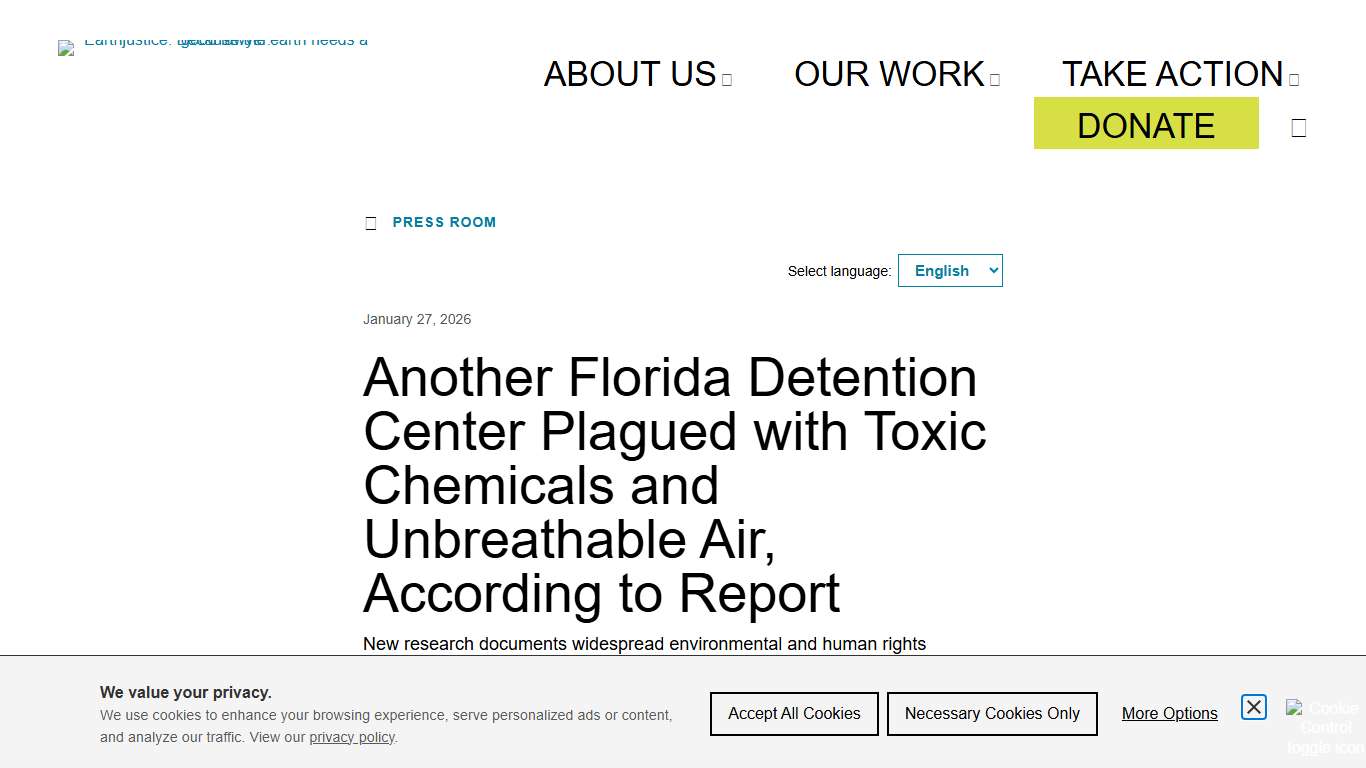 Another Florida Detention Center Plagued with Toxic Chemicals and Unbreathable Air, According to Report - Earthjustice