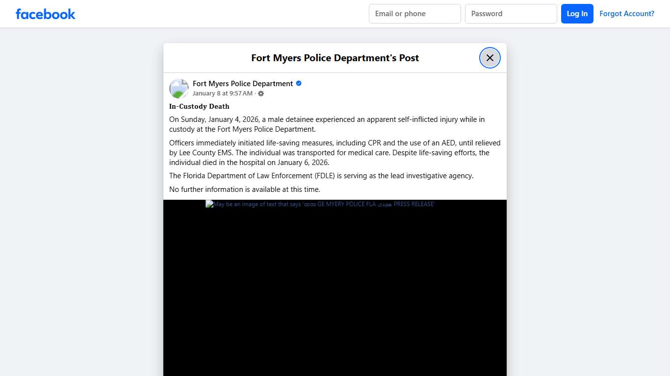 𝐈𝐧-𝐂𝐮𝐬𝐭𝐨𝐝𝐲 𝐃𝐞𝐚𝐭𝐡 On... - Fort Myers Police Department Facebook