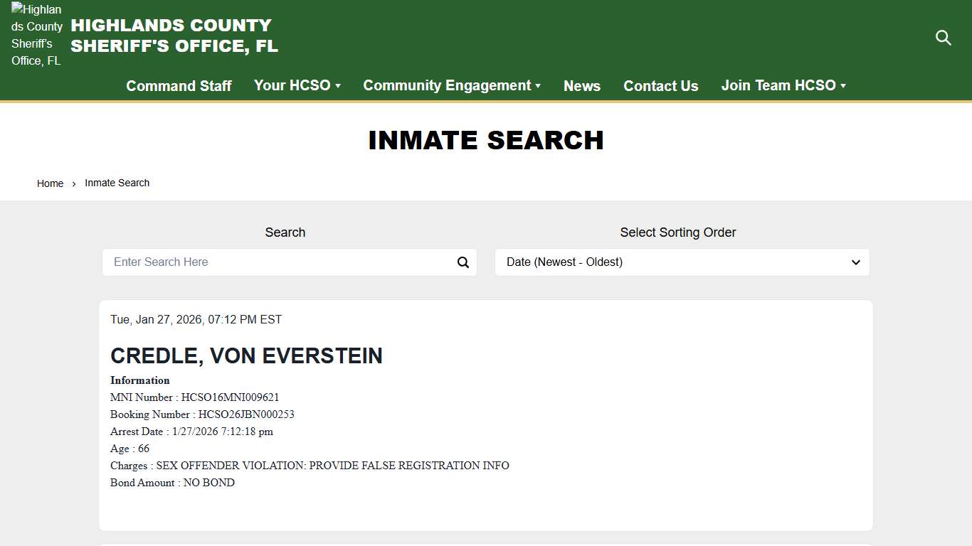 Inmate Search Highlands County Sheriff’s Office, FL